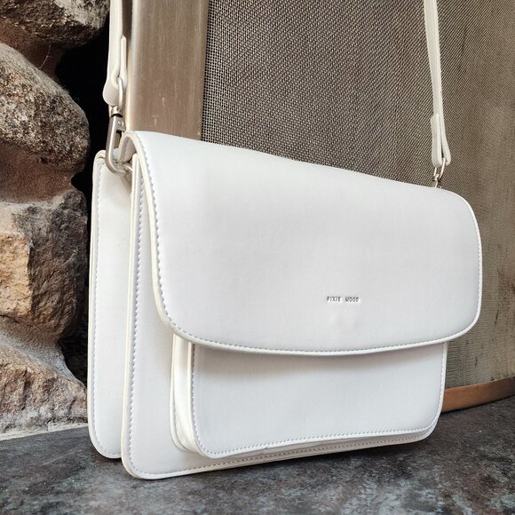 Pixie Mood Pale Gray/Off White Leather Flap-Over Crossbody Bag - Picture 5 of 16